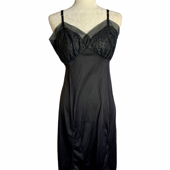 Vintage Nylon Full Length Slip M Black Lace Inser… - image 2