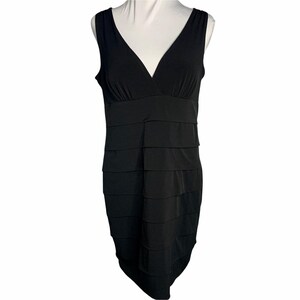Vintage Layered Bodycon Mini Dress 16 Black Padded Bust Lined Sleeveless V Neck