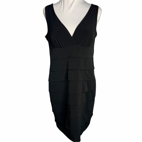 Vintage Layered Bodycon Mini Dress 16 Black Padded Bust Lined Sleeveless V Neck