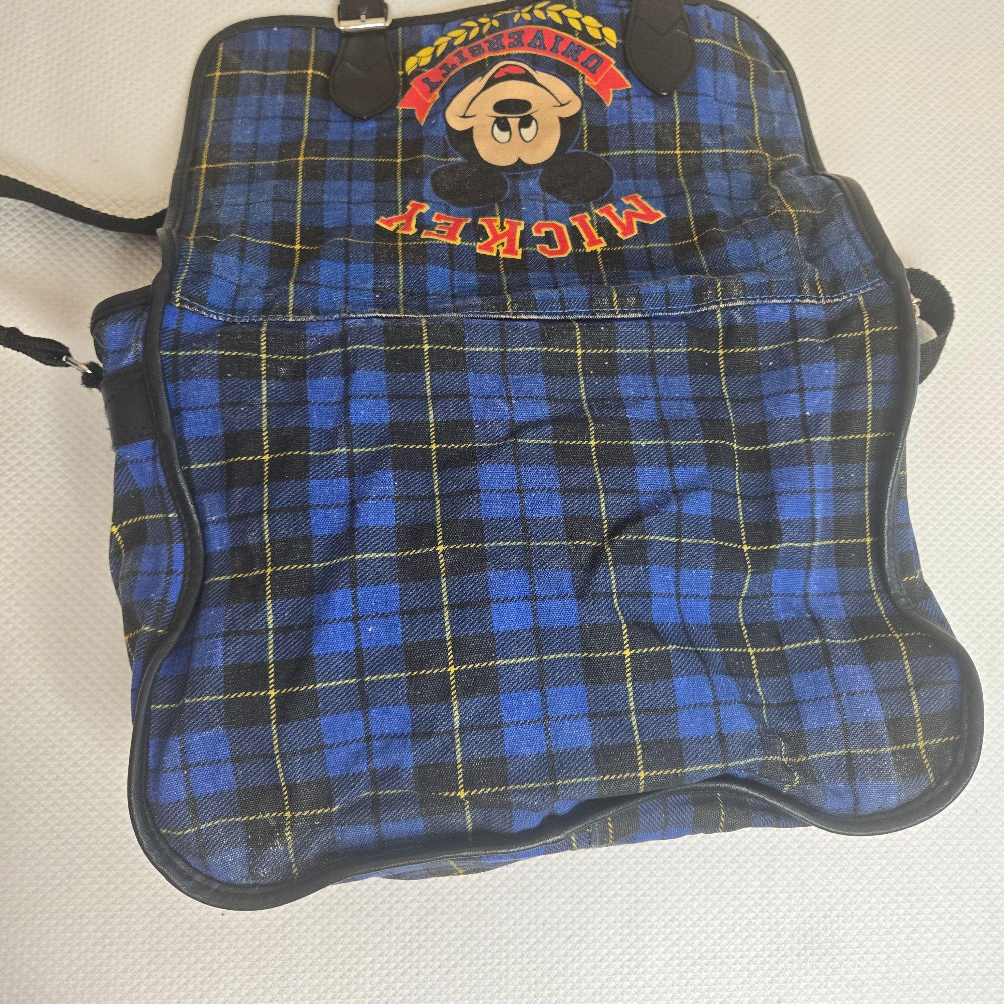 Vintage 90\'s Disney Mickey Mouse Plaid Backpack Cabincore‎ Leather Drawstring Vintage Disney Drawstring Bag Mickey Mouse & Friends 2007  main image 2