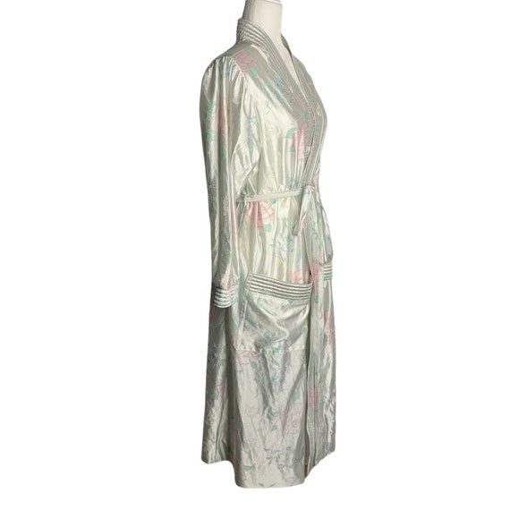 Vintage Floral Robe Dressing Gown M White Satin P… - image 5