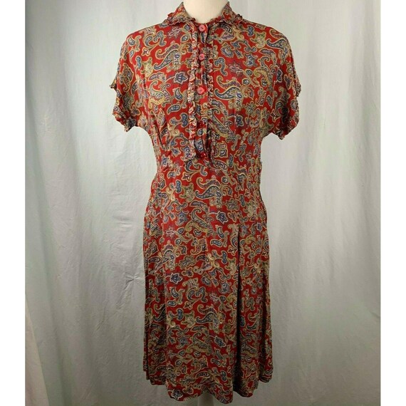 Vintage 50s Secretary Day Shirt Dress S Red Paisl… - image 2