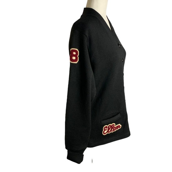 Vintage 50s Varsity Cardigan Sweater M Black Wors… - image 3