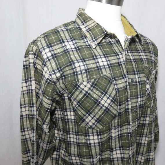 Vintage Haband L Green Navy Blue Plaid Flannel Sh… - image 4