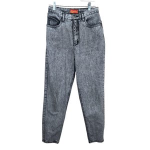 Vaqueros Mom vintage de los años 80, lavado ácido, negros, cintura alta, pierna cónica, talla 27