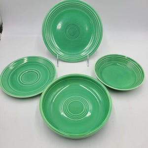 MCM Homer Laughlin Fiesta HLO Green Fruit Cereal Bowl Saucer Dessert Dish Lot 4