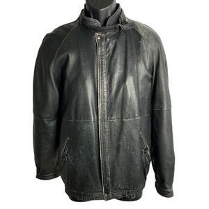 Vintage Italian Leather Racing Jacket S Black Zip Pockets Lined Elastic Waist