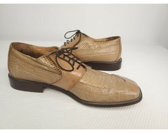 Vintage 90s Stacy Adams Genuine Snakeskin Lace Up Men's Shoes Tan Size 9 Oxfords