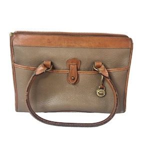 Vintage Dooney & Bourke Satchel Bag Taupe Tan Brown All Weather Leather Handbag