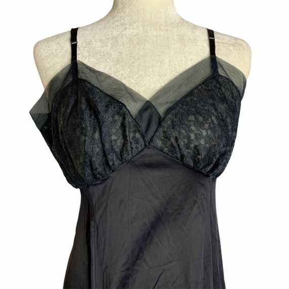 Vintage Nylon Full Length Slip M Black Lace Inser… - image 1