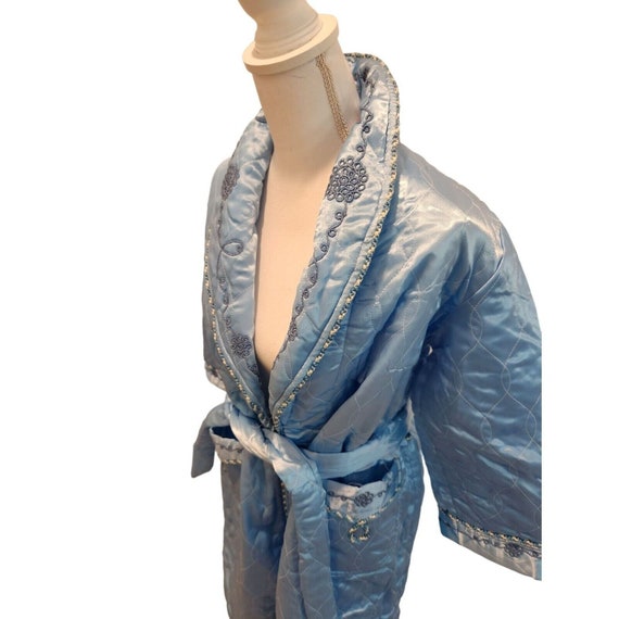 Womens Vintage 50s 60s Blue Quilted Satin Robe M … - image 2