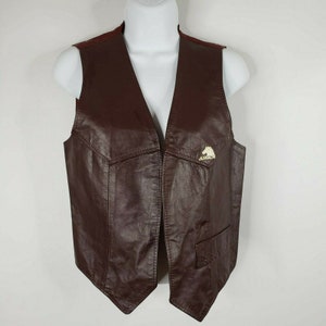 Vintage 80er Jahre Jordache echtes braunleder offene Front Weste S Pferd Logo Unisex