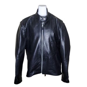 Vintage 80s Leather Gear International Motorcycle Jacket Mens Size 54 Black Quilted