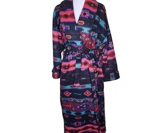 Vintage 90s Aztec Flannel Bathrobe Womens Size S Multicolor