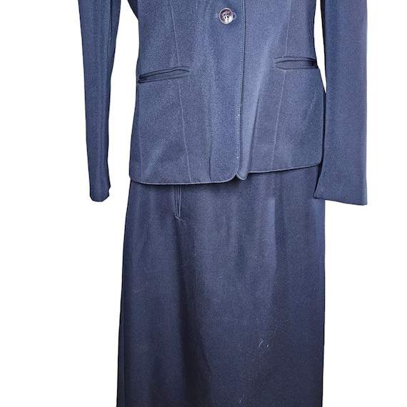 Vintage 80s Partner Suit Skirt Jacket Set Womens L Navy Blue Business Academia View 3