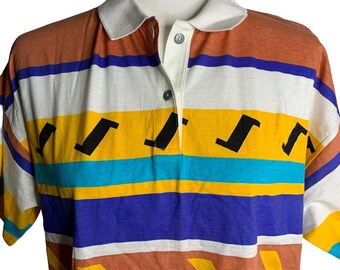 Vintage 80s 90s  IXSPA Short Sleeve Polo Shirt M Multi Stripe Surf
