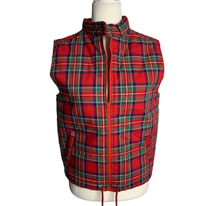 Vintage Gap Quilted Puffer Vest S Red Plaid Sleeveless Full Zip Outdoor Classics