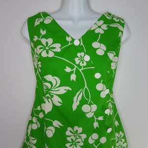 Vintage 60s Polynesian Hawaiian Tiki Green White Playsuit Romper Size M