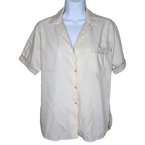 Vintage 80s Button Up Blouse Short Sleeve Shirt W… - image 1