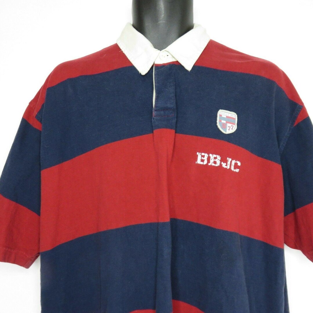 90s red × navy border rugger shirt 90s red × navy border rugger shirt Lands End Rugby Shirt