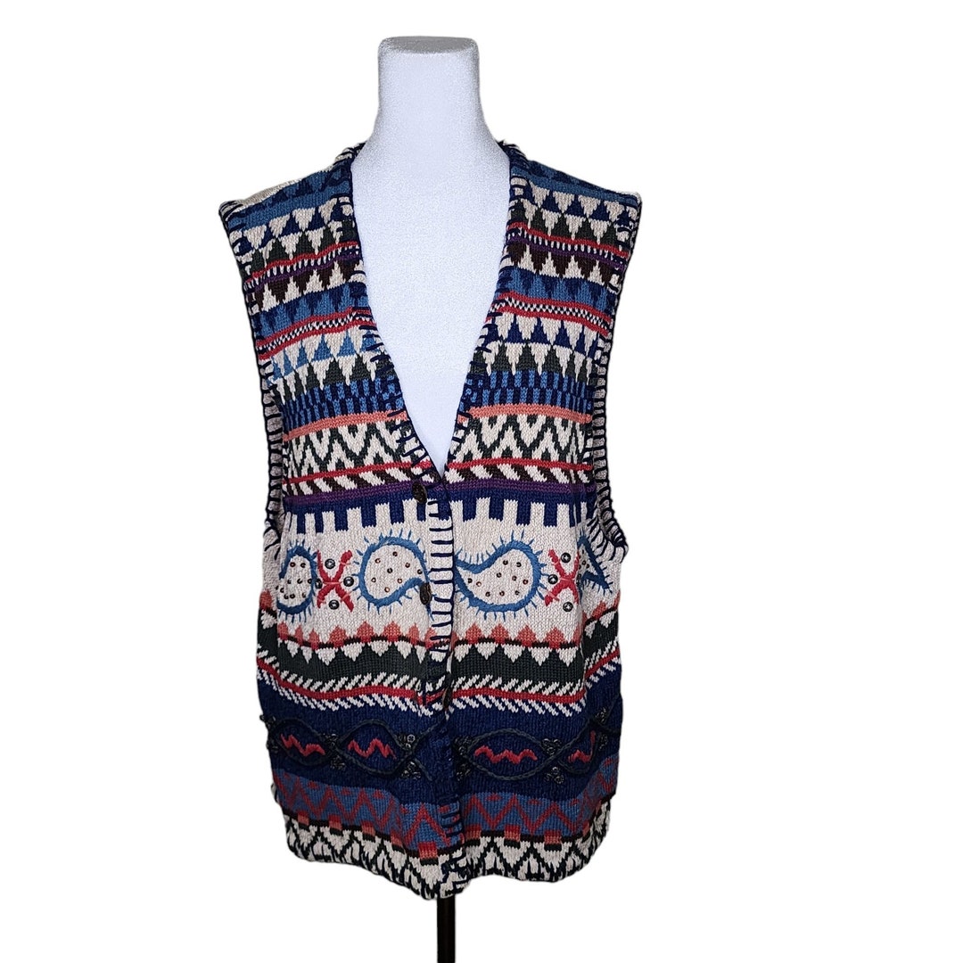 Vintage 90s J Jill Embroidered Nordic Sweater Vest Womens Size 1X