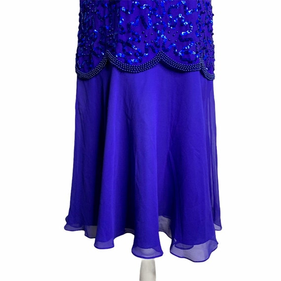 Vintage Sequin Beaded Evening Dress S Blue Silk C… - image 8