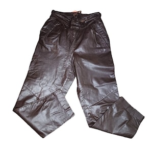 Vintage 80s Faux Leather High Waisted Pants - Brown Size M