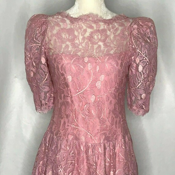 Vintage 80s Party Prom Midi Dress S Pink Eyelash L