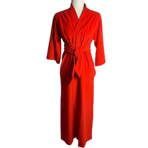 Vintage Fleece House Coat Robe S Red Full Length Tie Waist Long Sleeve Pockets