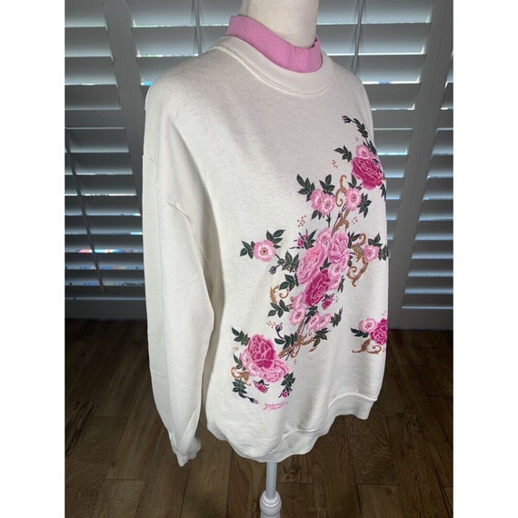 Vtg Grandma Core Double Collar White Pink Flowers Sweatshirt M/L K Hamilton View 6