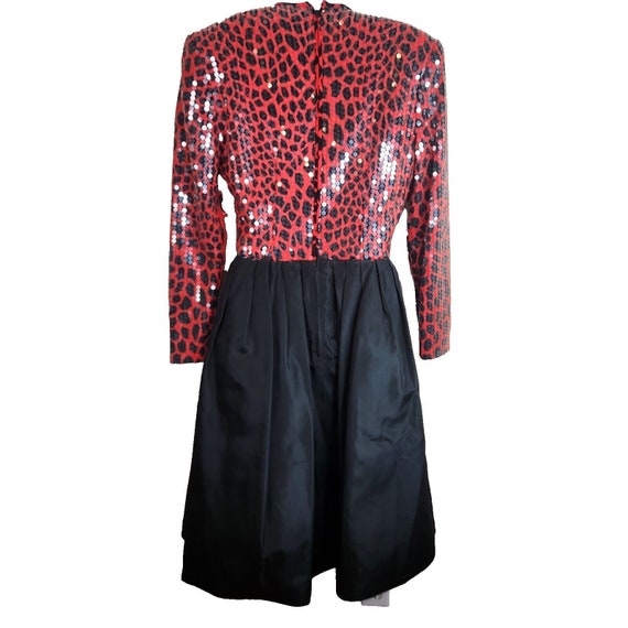 Vintage Chetta B Red Black Taffeta Sequin Dress S… - image 4