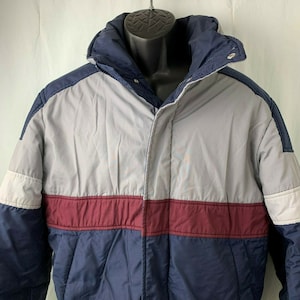 Vintage Obermeyer Ski Snow Jacket L Blue Grey Colorblock Zipper Pockets Hipster