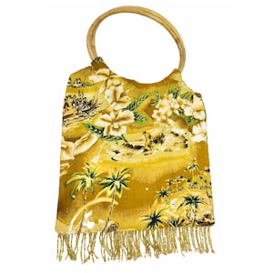 Vintage Y2K Womens Purse Hawaiian Tiki Hula Bamboo Top Handles Brown
