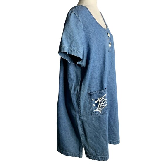 Vintage Denim Chambray Shift Dress L Fish Pockets… - image 6