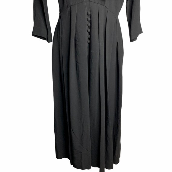 Vintage 50s Crepe Button Front Dress M Black Plea… - image 4