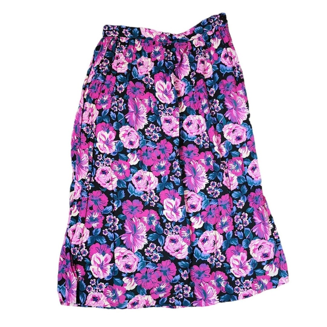 Vintage 80s Full Modest Skirt Womens Size M Purple Pink Floral Midi - Etsy