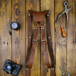 Dual Leather Camera Strap, Double Camera Harness, Double Shoulder Camera Strap, Multicamera Strap, Camera Harness