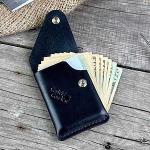 Cartera de cuero minimalista, minimalista, plegable, con solapa, con correa, bolsillo frontal, billetera delgada, regalo para papá, regalo para novio