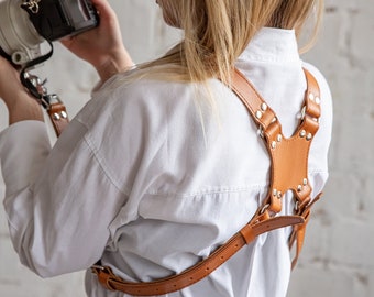 Camera Harness Leather Strap Two-Cameras, Dual Shoulder Strap – Multi Camera Gear fits all camera