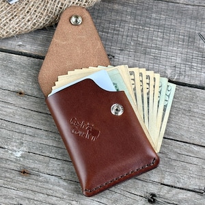 Cartera de cuero minimalista, minimalista, plegable, con solapa, con correa, bolsillo frontal, billetera delgada, regalo para papá, regalo para novio