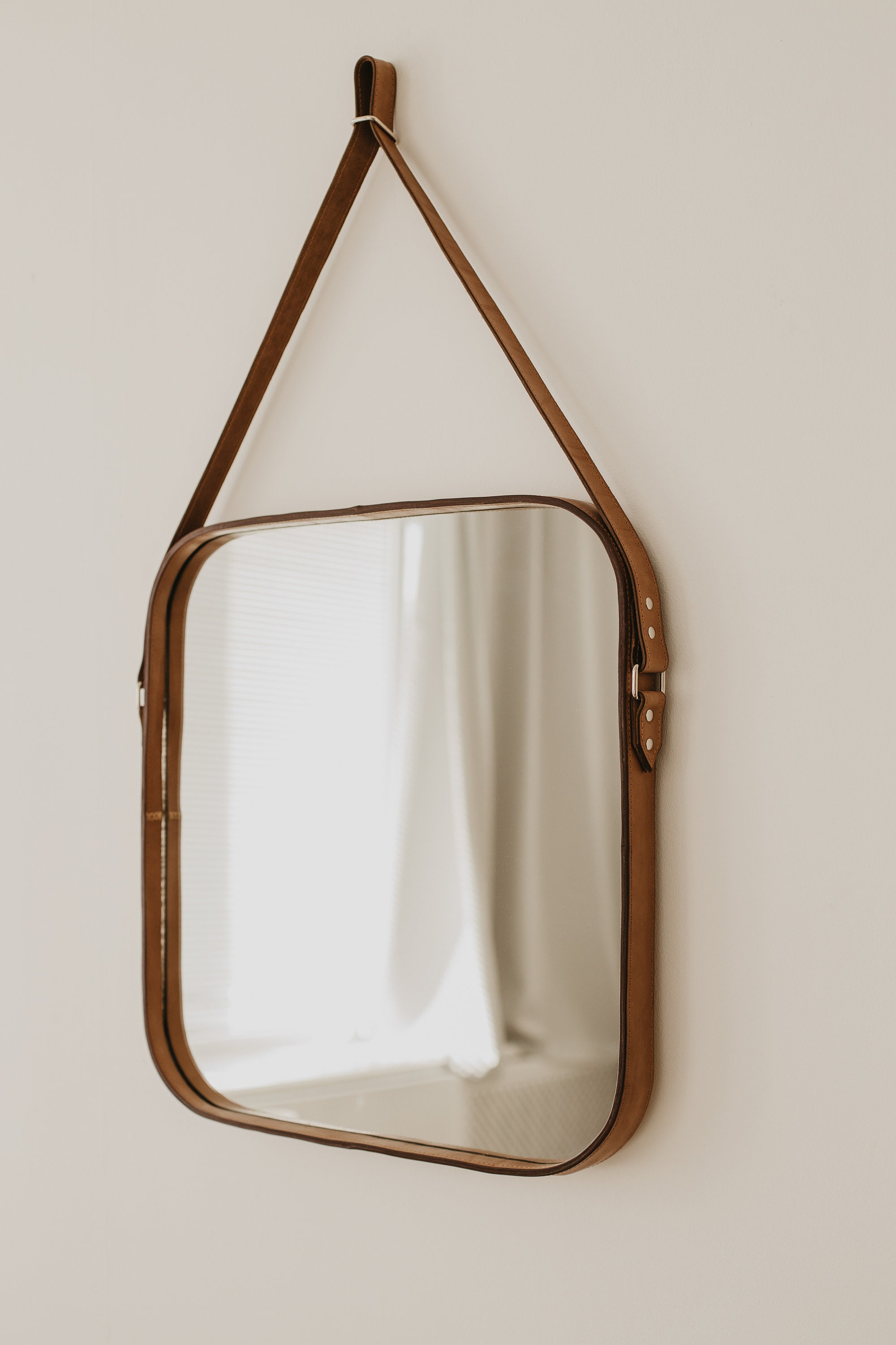 Leather Strapped Mirror Handmade Leather Mirror Straps Wall Etsy
