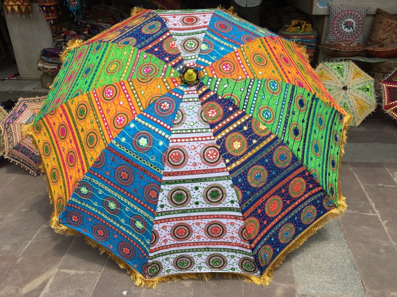 garden umbrella big size, beach umbrella with colourful embroidery diameter size 6 ft72 inch x High 8 Ft 96 inch lawn umbrella image 3