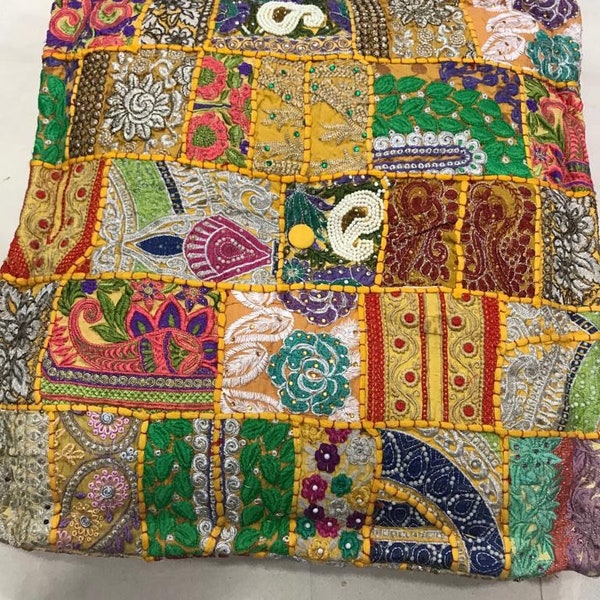 24" Patchwork Cotton Embroidered Floor Pillow Banjara vintage Round Cushion Cover Floor Cushions Living Room Furniture Home Decor Floor Pouf