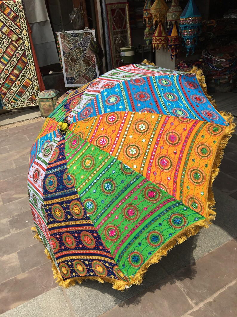 garden umbrella big size, beach umbrella with colourful embroidery diameter size 6 ft72 inch x High 8 Ft 96 inch lawn umbrella image 6