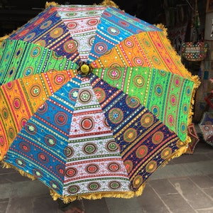 garden umbrella big size, beach umbrella with colourful embroidery diameter size 6 ft72 inch x High 8 Ft 96 inch lawn umbrella image 2