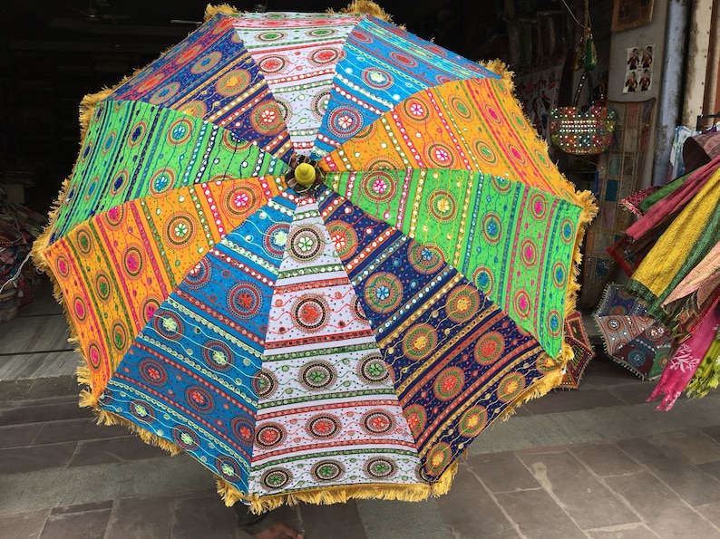 garden umbrella big size, beach umbrella with colourful embroidery diameter size 6 ft72 inch x High 8 Ft 96 inch lawn umbrella image 2