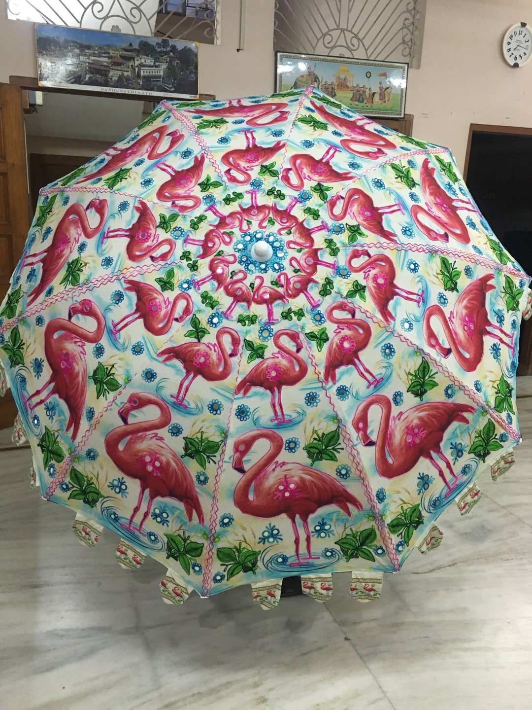Patio Umbrellaslovely Handcrafted British FLAMINGO Large Decorative