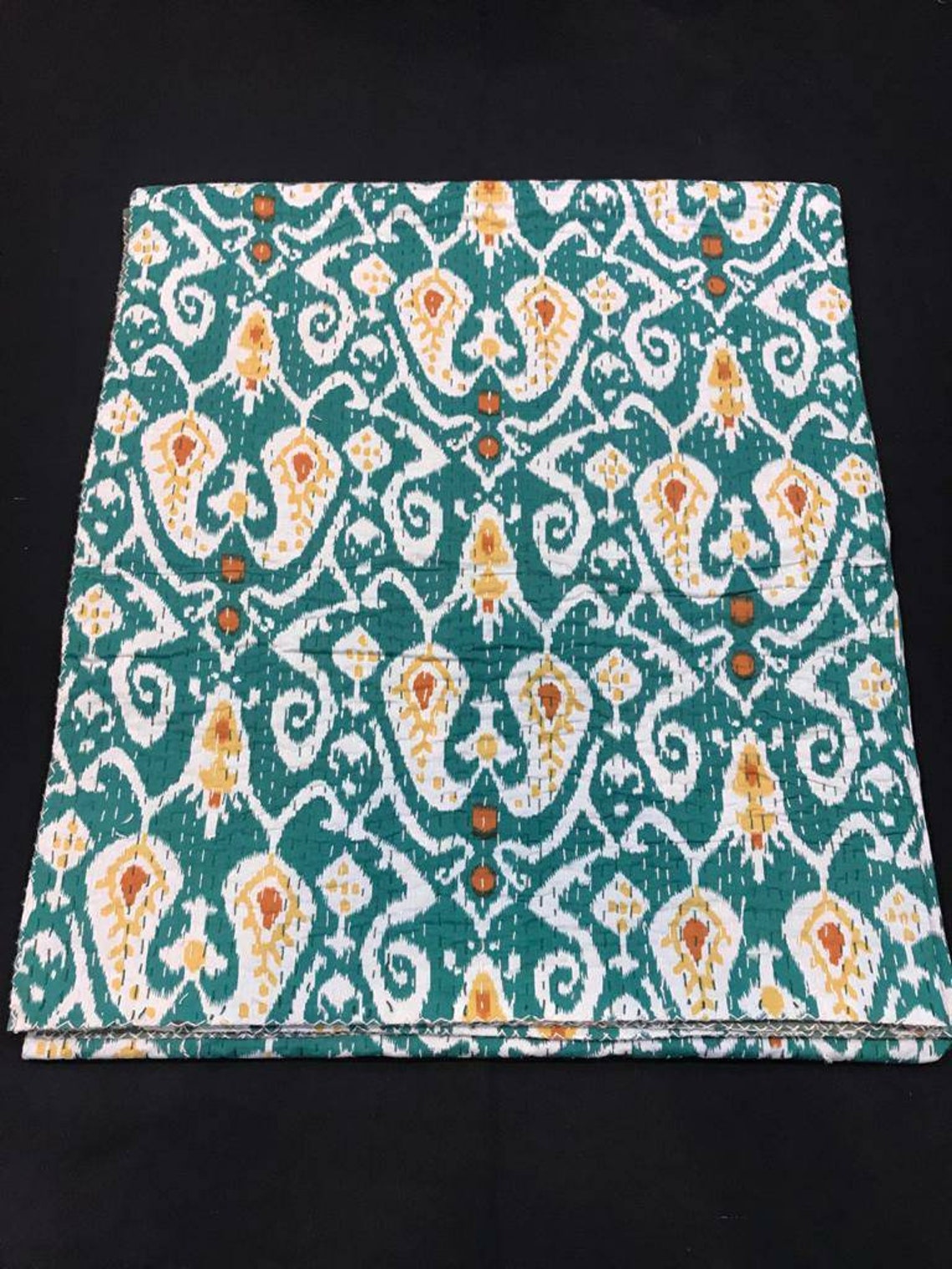 Bombay Ikat Printed Cotton Quilted Blanket Indian Queensize Etsy