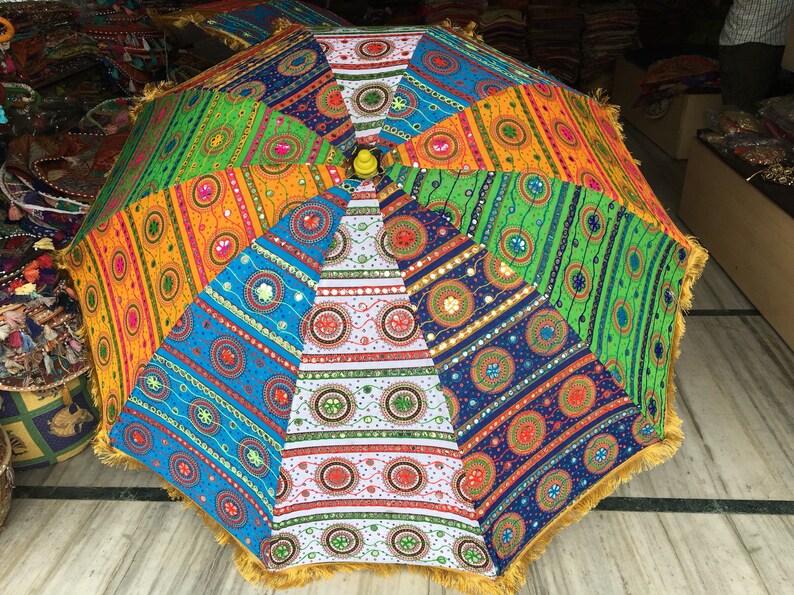 garden umbrella big size, beach umbrella with colourful embroidery diameter size 6 ft72 inch x High 8 Ft 96 inch lawn umbrella image 4