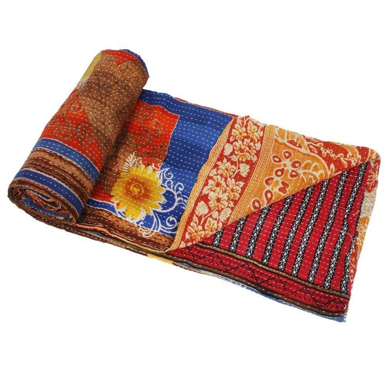 5 pcs lot Reversible Old Cotton Sari Kantha Quilts Twin Size Kantha Blankets Patchwork Twin Size Quilts at amazing discounted prices.